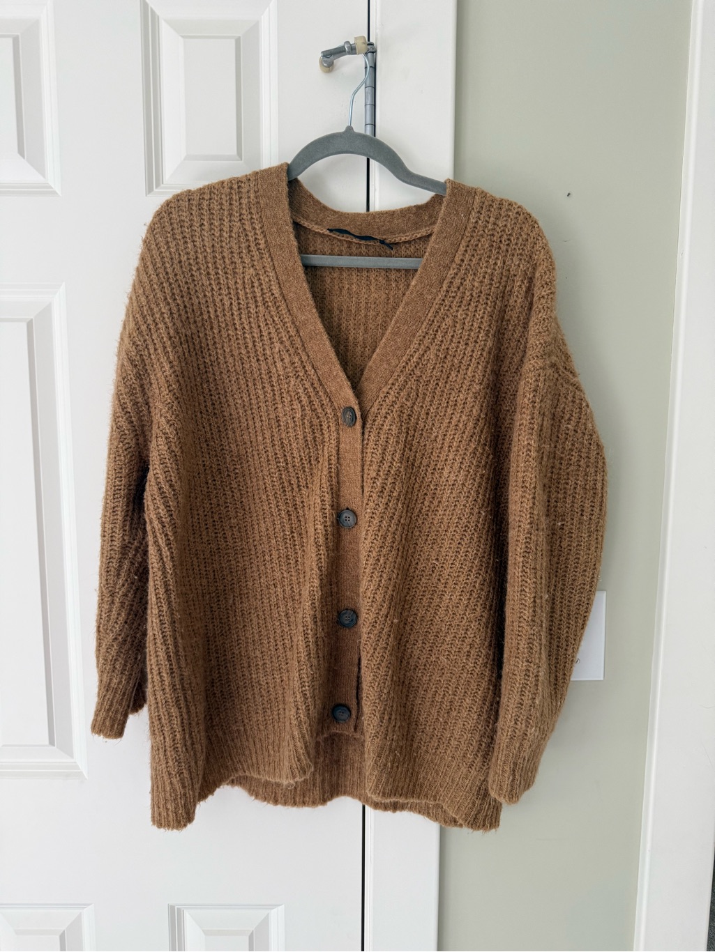 Jenni Kayne Chestnut Brown Ribbed Vneck Button Cardigan